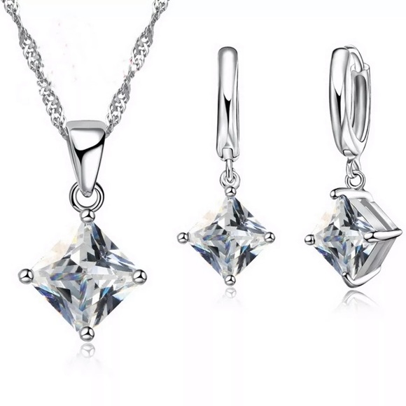 NEW!💙💎SQUARE ZIRCON SET!💎💙925 STERLING SILVER! - Picture 1 of 8